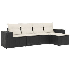 5 pcs conjunto sofás de jardim com almofadões vime PE preto H