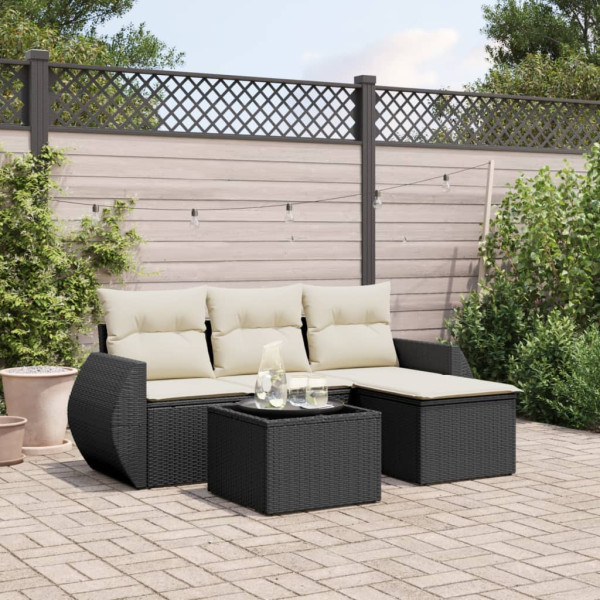 5 pcs conjunto sofás de jardim com almofadões vime PE preto D