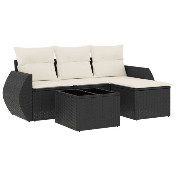 5 pcs conjunto sofás de jardim com almofadões vime PE preto M 2