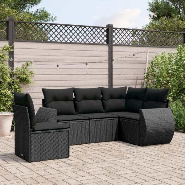 Set de muebles de jardín 5 pzas y cojines ratán sintético negro D