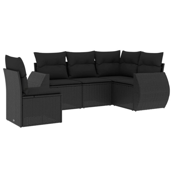 5 pcs conjunto sofás de jardim com almofadões vime PE preto M 2