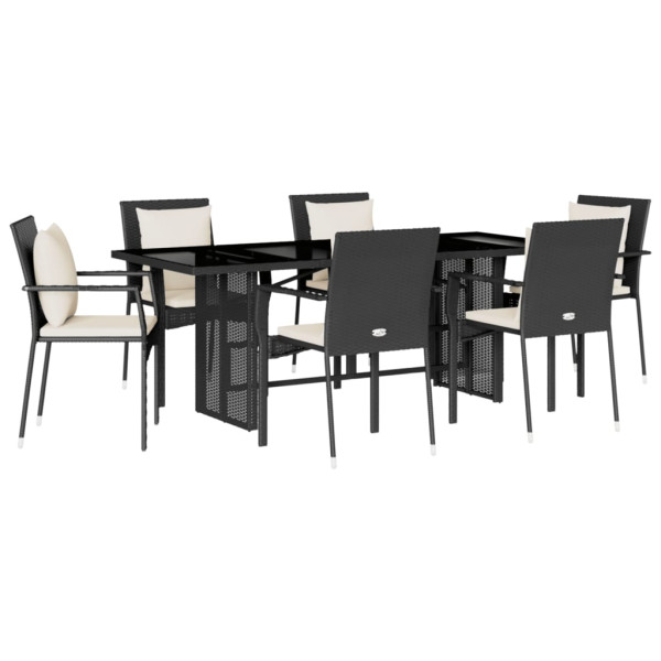Set de comedor de jardín 7 pzas y cojines ratán sintético negro M 2