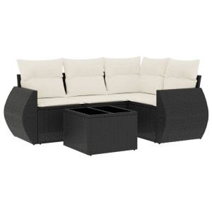 Set de muebles de jardín 5 pzas y cojines ratán sintético negro H