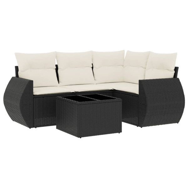 5 pcs conjunto sofás de jardim com almofadões vime PE preto M 2