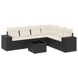 Set de comedor de jardín 7 pzas y cojines ratán sintético negro H