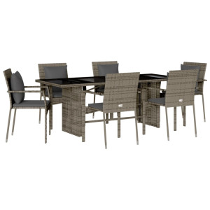 Set comedor jardín 7 pzas y cojines ratán sintético gris H