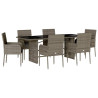 Set comedor jardín 7 pzas y cojines ratán sintético gris 2