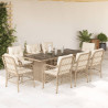 Set comedor de jardín 9 pzas con cojines ratán sintético beige 1