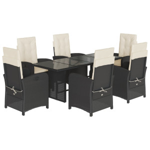 Set de comedor de jardín 7 pzas y cojines ratán sintético negro H