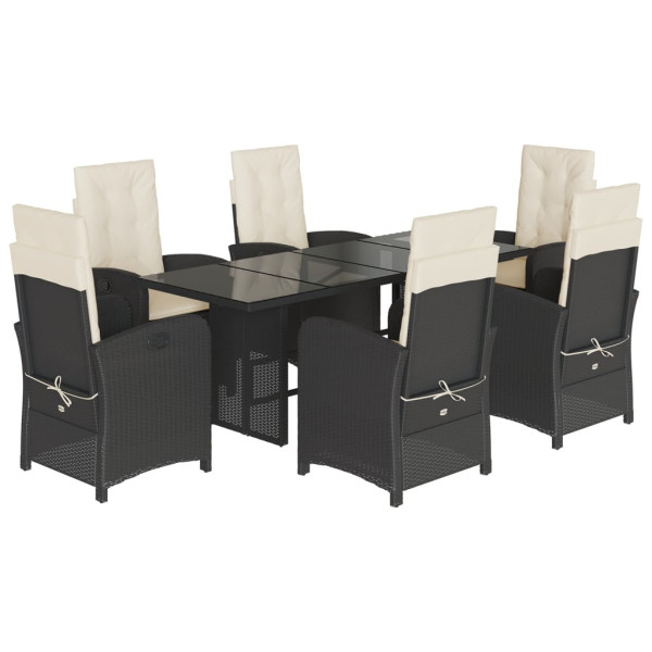 Set de comedor de jardín 7 pzas y cojines ratán sintético negro M 2