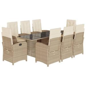Set comedor de jardín 9 pzas con cojines ratán sintético beige H