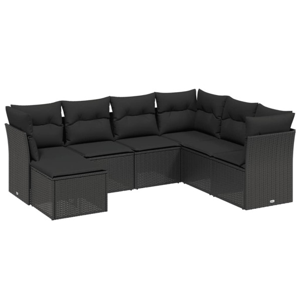 7 pcs conjunto de sofás p/ jardim c/ almofadões vime PE preto M 2