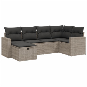 Set de muebles de jardín 6 pzas y cojines ratán sintético gris H
