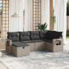 6 pcs conjunto sofás de jardim com almofadões vime cinzento 1