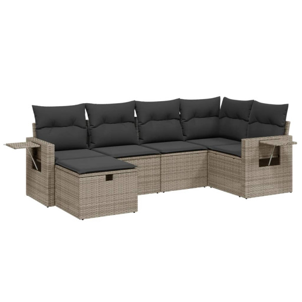 6 pcs conjunto sofás de jardim com almofadões vime cinzento M 2