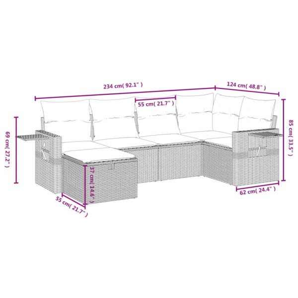 Set de muebles de jardín 6 pzas y cojines ratán sintético gris M 3