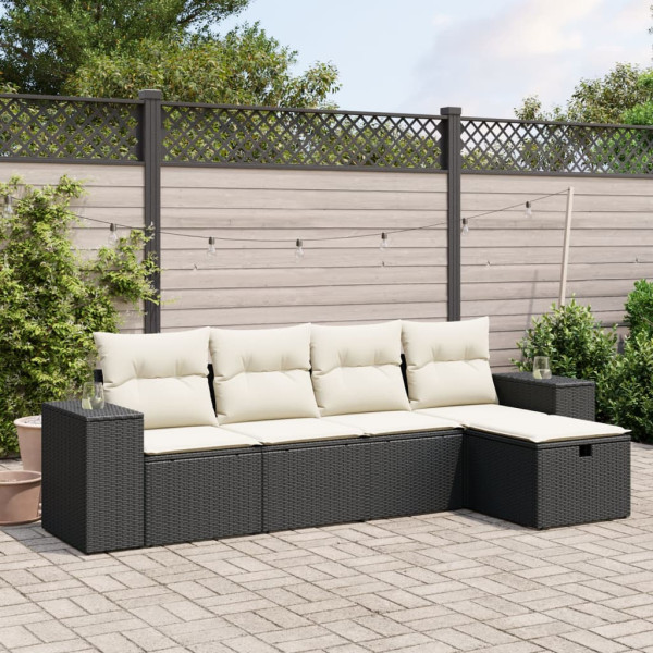 Set de muebles de jardín 5 pzas y cojines ratán sintético negro D