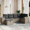 Set de muebles de jardín 6 pzas y cojines ratán sintético gris 1