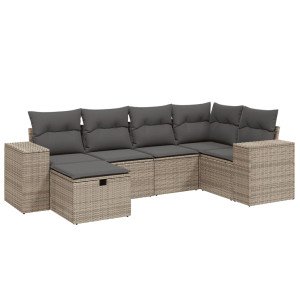 Set de muebles de jardín 6 pzas y cojines ratán sintético gris H
