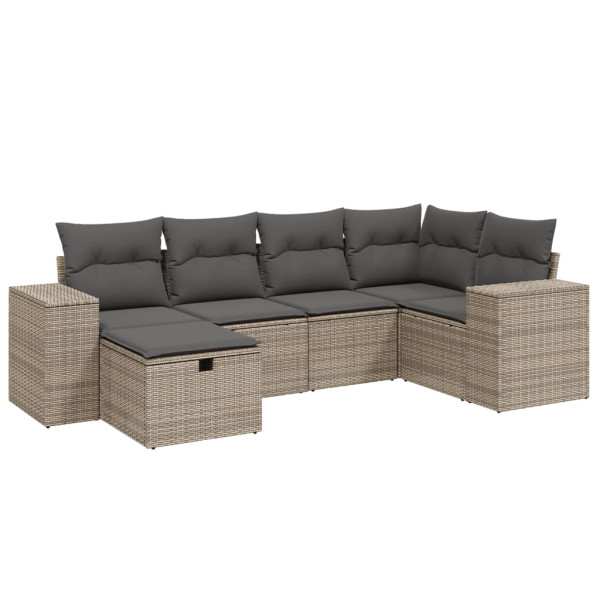 6 pcs conjunto sofás de jardim com almofadões vime cinzento M 2
