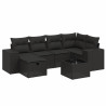 7 pcs conjunto de sofás p/ jardim c/ almofadões vime PE preto 2
