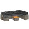 9 pcs conjunto sofás p/ jardim com almofadões vime PE cinzento 2