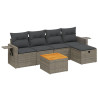 6 pcs conjunto sofás de jardim com almofadões vime cinzento 2
