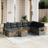 Set de muebles de jardín 9 pzas y cojines ratán sintético gris 1
