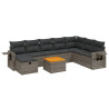 9 pcs conjunto sofás p/ jardim com almofadões vime PE cinzento 2