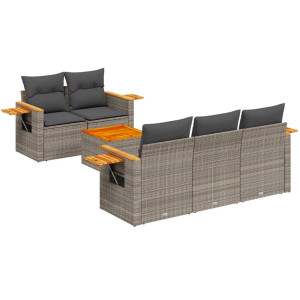 6 pcs conjunto sofás de jardim com almofadões vime cinzento H