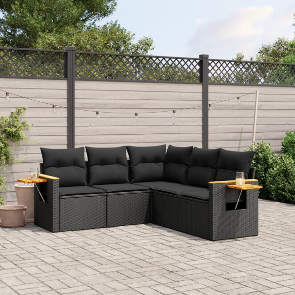 5 pcs conjunto sofás de jardim com almofadões vime PE preto D