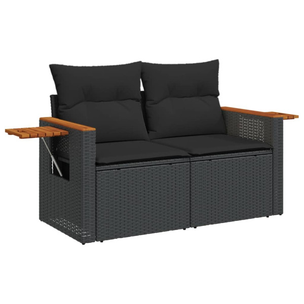 5 pcs conjunto sofás de jardim com almofadões vime PE preto M 3