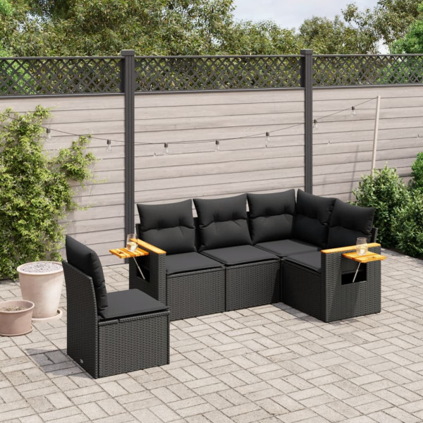Set de muebles de jardín 5 pzas y cojines ratán sintético negro D