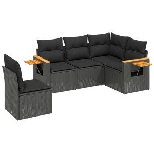 5 pcs conjunto sofás de jardim com almofadões vime PE preto H