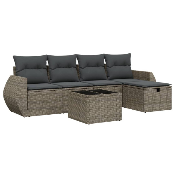 6 pcs conjunto sofás de jardim com almofadões vime cinzento M 2