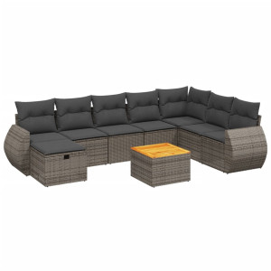 9 pcs conjunto sofás p/ jardim com almofadões vime PE cinzento H