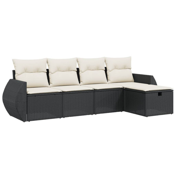 Set de muebles de jardín 5 pzas y cojines ratán sintético negro M 2