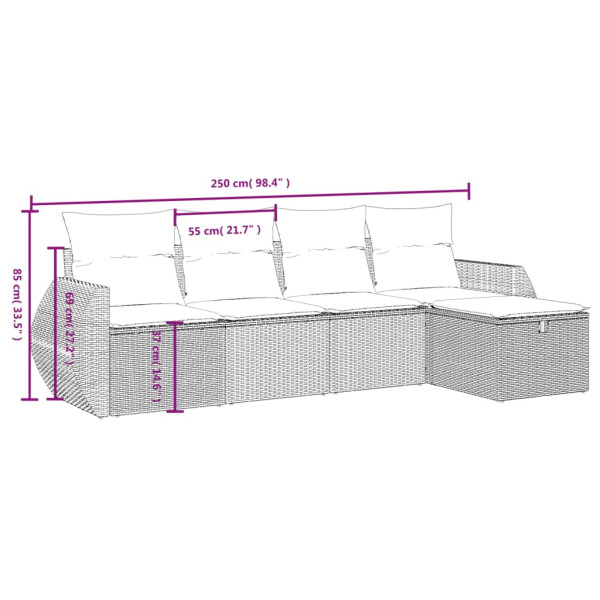 Set de muebles de jardín 5 pzas y cojines ratán sintético negro M 3