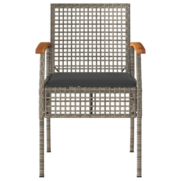 Cadeiras de jardim com almofadões 2 pcs vime PE/acácia cinzento M 4