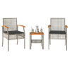 Conjunto de bistrô com almofadões 3 pcs vime PE e acácia cinza 1
