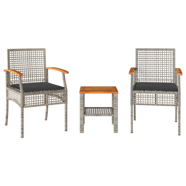 Conjunto de bistrô com almofadões 3 pcs vime PE e acácia cinza M 2