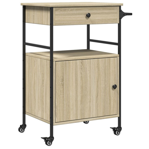Carrito de cocina madera ingeniería roble Sonoma 56x43x89.5 cm M 2