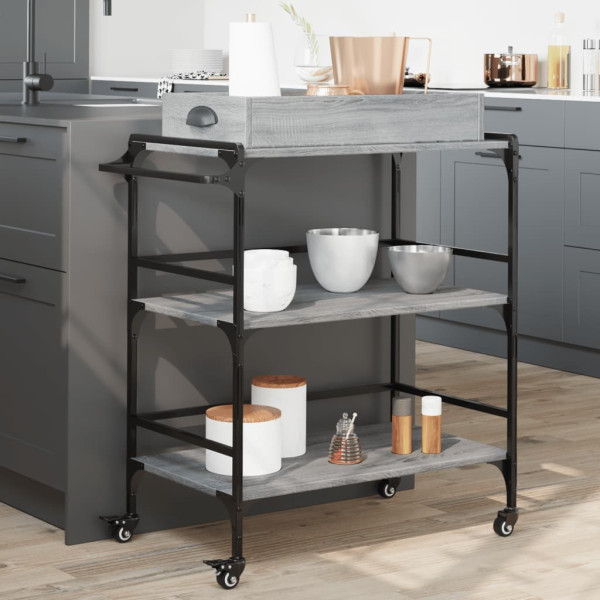 Carrito de cocina madera ingeniería gris Sonoma 81.5x41x92.5 cm D