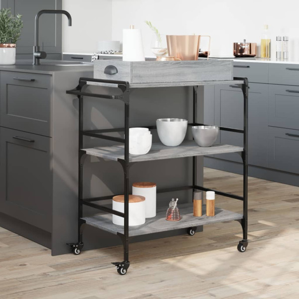 Carrito de cocina madera ingeniería gris Sonoma 81.5x41x92.5 cm M 3