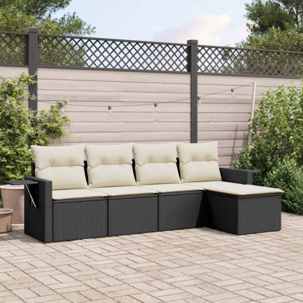 Set de muebles de jardín 5 pzas y cojines ratán sintético negro D