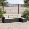 5 pcs conjunto sofás de jardim com almofadões vime PE preto 1