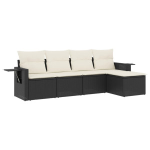 5 pcs conjunto sofás de jardim com almofadões vime PE preto H