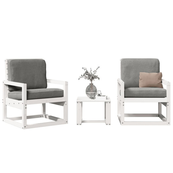 3 pcs conjunto lounge de jardim madeira de pinho maciça branco D