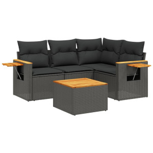 Set de muebles de jardín 5 pzas y cojines ratán sintético negro H