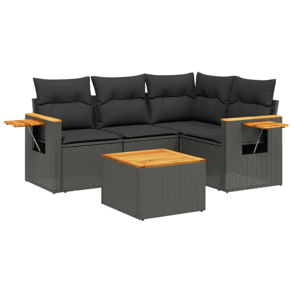 Set de muebles de jardín 5 pzas y cojines ratán sintético negro M 2